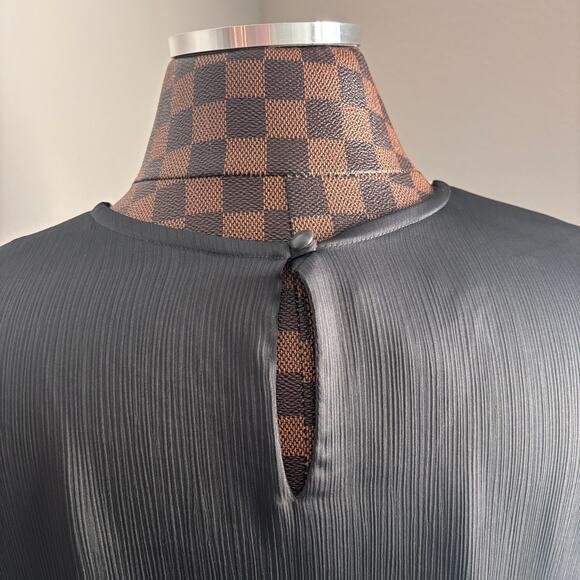 Black Bubble Hem Blouse Medium Gold Rhinestone Collar Top Shirt Bell I.N. Studio - Picture 5 of 11